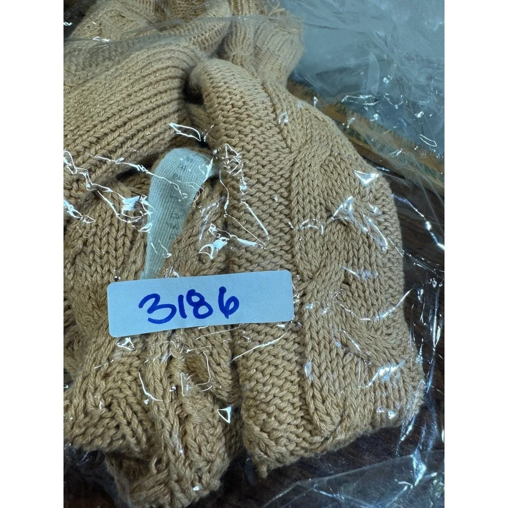 Boho Festival Cable Knit Crochet V-Neck Top Small Fringe Tan Coral Western Beach